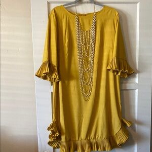 Elegant Mustard Yellow Dress with Ruffle Sleeves